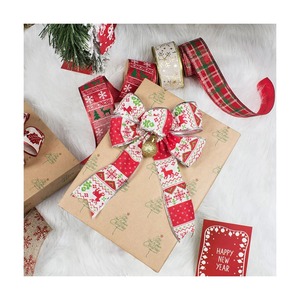 Luxury Durable Christmas Satin <b>Ribbon</b> Red Plaid Pattern 20mm Wide Decorative Gift Bow Luster Finish Printed Design - Product Image 2
