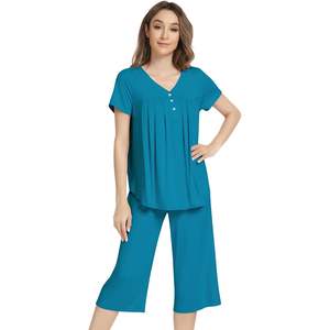 Conjunto de Pijamas para Mujer al por Mayor, Manga Corta, Pantalones Capri, Ropa de Dormir Suave de Viscosa de Bambú para Damas - Product Image 1