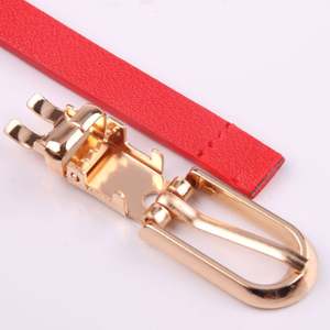 Ceinture de robe pour femme en cuir PU, couleur bonbon jaune, rouge, rose, marron, sangle fine et étroite, boucle en alliage R2202 - Product Image 3
