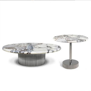 Ensemble de table basse en marbre blanc rond en acier inoxydable de luxe pour hôtel villa meubles de maison - Product Image 6