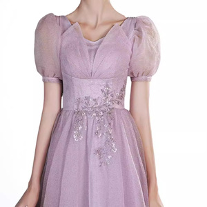 Evening Gown Purple Chiffon A-Line Scoop Neck Empire Waistline Fashionable Birthday Wedding Dress - Product Image 5