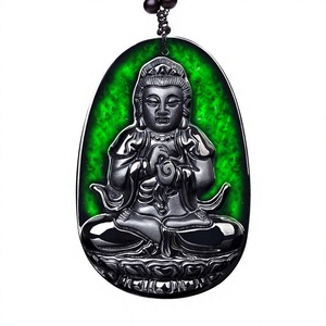Pendentif en jadéite noire naturelle authentique de qualité A, 12 Saints patronnes du zodiaque chinois, breloques de collier en jade pour hommes et femmes - Product Image 1