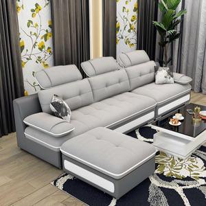 أريكة طويلة رمادية بسيطة وعصرية على شكل حرف L لثلاثة أشخاص أريكة مع إسفنجة مملوء بغرفة المعيشة - Product Image 5