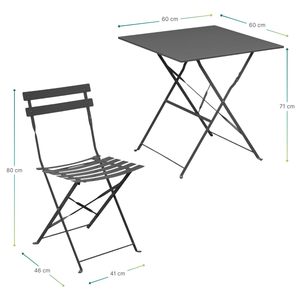 Conjunto de Bistro Metálico Cuadrado para Exteriores con 2 Sillas y Mesa Plegable, Muebles de Jardín de Diseño Retro en Color - Product Image 2