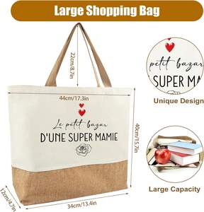 Bolsa de Compras Tarklanda para Abuela, de Algodón y Yute, con Patrón de Letras, para Playa, Origen China, Sin Cierre, Regalo para Cumpleaños o Día de la Madre - Product Image 2