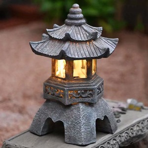 Statues de pagode, statue solaire d'extérieur, décoration de jardin japonais, lanterne de jardin zen d'extérieur, lumière de jardin LED vacillante - Product Image 4