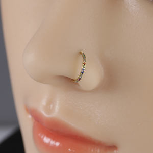 Pendientes de <span class=keywords><strong>labio</strong></span> de 18G de 6mm/8mm/10mm con circonita arcoíris, de acero inoxidable chapado <span class=keywords><strong>en</strong></span> oro de 18K, unisex, <span class=keywords><strong>piercing</strong></span> de nariz, anillo circular articulado de moda - Product Image 6