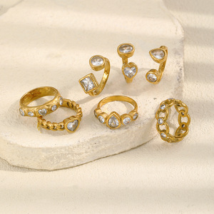 Bague chaîne cœur en zircon cubique, en acier inoxydable plaqué or 18 carats PVD, motif géométrique, pour femme, unique, tendance, chic et mode au quotidien - Product Image 5