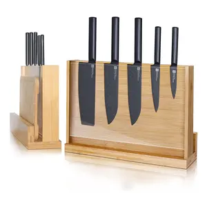 Penjualan terlaris papan blok pisau Magnet rak Magnetischer kayu berdiri Messerblock kayu tempat pisau magnetik dan berdiri 1 pembeli