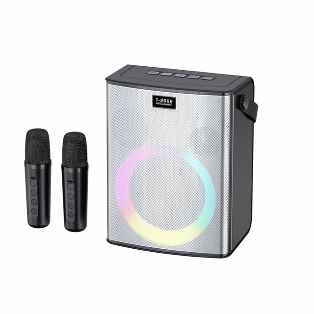 Portable Bluetooth speaker, Karaoke machine, 30W, Super LED RGB lighting effect, with 2 wireless microphones and 5 sound effects