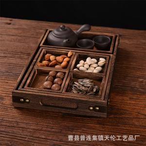 A seven-piece set of solid wood <b>tea</b> <b>trays</b>, dried fruit dishes, and Chinese-style <b>tea</b> and snack <b>trays</b> made of paulownia wood, - Product Image 2