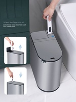 ELPHECO Couvercle de poubelle intelligent à capteur, en acier inoxydable, à ouverture automatique par détection de mouvement, pour salles de bain et toilettes domestiques, ajustement étroit
