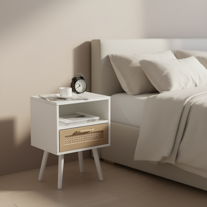 Comodino moderno in legno massello con cassetto bianco da 15,75 pollici per camera da letto e soggiorno - Product Image 2