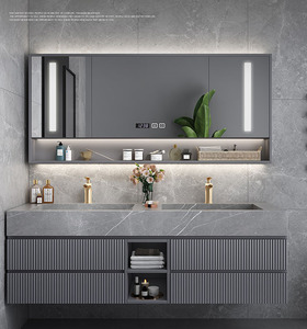 Mueble moderno de madera sólida para baño, nuevo estilo, doble lavabo, tocador