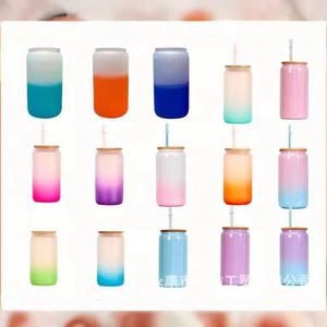 Nouvel arrivage : Gobelet en verre coloré de 16 oz pour sublimation, type canette de bière, à paroi simple, avec couvercles colorés - Product Image 1