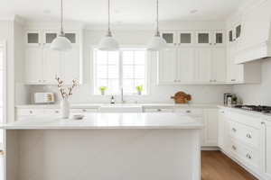 QUARTZ VIETNAMIEN CALACATTA MIST LINE, épaisseur 20 mm, GRANDE DÉCOUPE, APPLICATIONS MODERNEES POUR CUISINES, SALLES DE BAIN ET HÔPITAUX, avec CONCEPTION DE MODÈLE 3D - Product Image 3