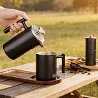 Coffret Cadeau Cafetière à piston en acier inoxydable HIGHWIN avec moulin à café manuel et kit de préparation de café en tasse