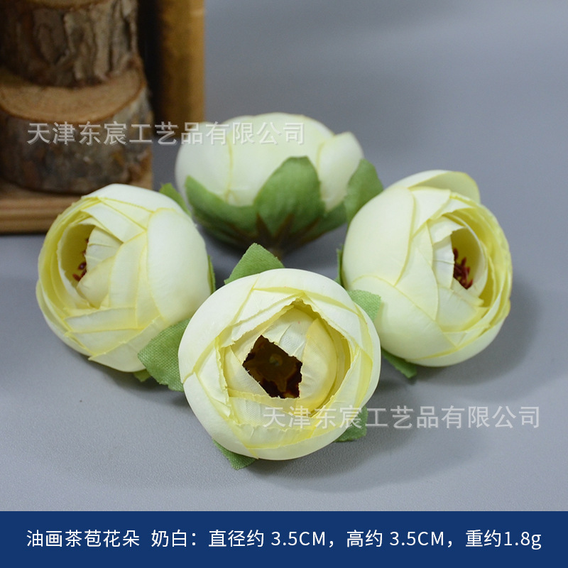 Oil painting of tea buds and flowers, milky white