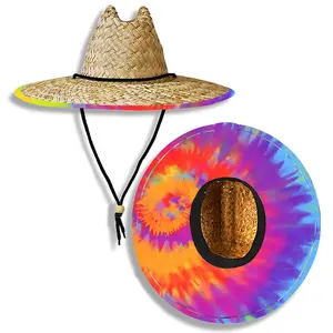 Praia Sun Protection Tie Dye aba larga salva-vidas safari palha chapéu a granel