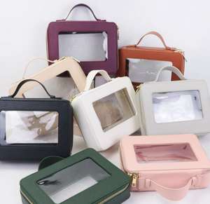 Borse da viaggio in pelle saffiano per il trucco con impugnatura con cerniera <span class=keywords><strong>trasparente</strong></span> per lavaggio borsa <span class=keywords><strong>trasparente</strong></span> per cosmetici da donna - Product Image 6