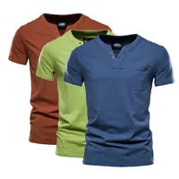 2021 여름 최고 품질 코튼 T 셔츠 남성 솔리드 컬러 디자인 v 넥 티셔츠 캐주얼 클래식 남성 의류 탑스 티 셔츠 남성