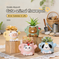 Pot de fleurs en résine mignon en forme d'animal, pot de fleurs de dessin animé, récipient pour plantes succulentes, décoration d'étagère pour la maison et le jardin, adorable cadeau de jardinage