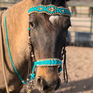 Brida Sin Bocado Tipo Hackamore con Muserola Anudada de Cuerda Suave y Revestimiento de Paracord Trenzado en Diamante para Montar a Caballo - Product Image 1