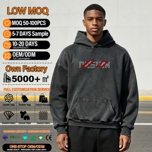 Custom 400GSM Heavyweight Cotton Oversized Acid Wash Hoodie Vintage Distressed Streetwear <b>Pullover</b> Boxy Fit <b>Mens</b> <b>Pullover</b> - Product Image 1