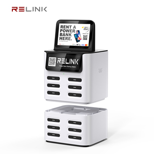 Stazione di ricarica condivisa Relink a 12 slot per power bank con codice QR, con dock di ricarica portatile da 8000 mAh per ristoranti e caffè - Product Image 1