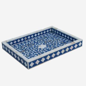 Plateau de service rectangulaire décoratif fait main en os incrusté, motif floral, pour bijoux et cosmétiques, articles de luxe pour la décoration intérieure - Product Image 2