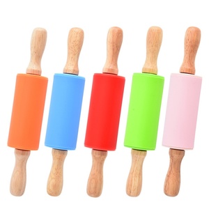 Hot Sale Mini Silicone <b>Rolling</b> Pin Silicone Easy to Clean Children's <b>Rolling</b> Pin Creative Kitchen <b>Tools</b> With Wooden Handle - Product Image 1