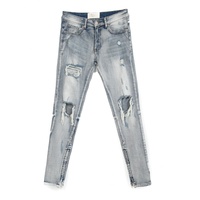 Jeans déchirés décontractés pour hommes, coupe slim, style motard, skinny, rock, en denim