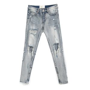 กางเกงยีนส์ผู้ชายลำลองสไตล์ดิสเทรส กางเกงเดนิมทรงสลิมแบรนด์ดัง กางเกงยีนส์ไบค์เกอร์ทรงสกินนี่ ขาดๆ แบบร็อค - Product Image 4