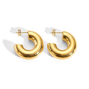 Pendientes de aro geométricos en tono dorado para mujer, joyería de fiesta, diseño hueco de acero inoxidable - Product Image 5