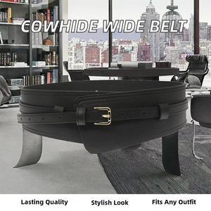 Ceinture large pour femme en cuir de vache véritable avec boucle automatique en alliage, légère, formelle, largeur 7,8 cm, longueur 83 cm/103 cm en option - Product Image 2