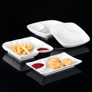 ホワイト卸売100% ソースディッシュメラミン2コンパートメントチップとディップサービングボウル - Product Image 2