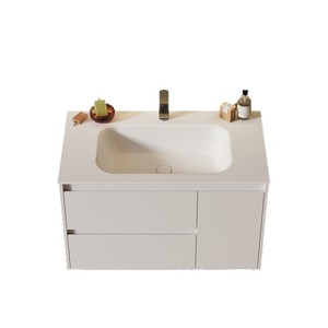 Antique Style Rock Slab Integrated Basin Bathroom Cabinet MDF Construction Water Resistant Easy Clean Wall-Mounted Vanity - Product Image 5