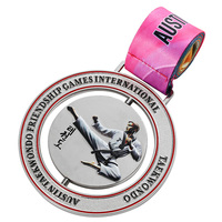 Versilberte 3D-Farbsprüh-Kick-Pose-Logo 360-Grad-drehbare Taekwondo-Medaillen aus Emaille-Metall-Zinklegierung, individuell anpassbare Medaille