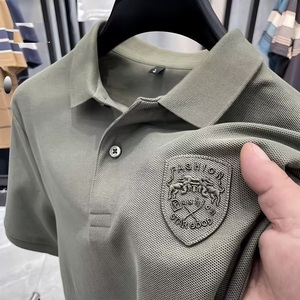 Polo uomo ufficio a buon mercato solido personalizzato grigia camicie a maniche corte per gli uomini - Product Image 2