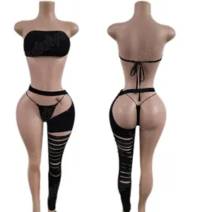 Wholesale Exotic Dancewear Customize Fishnet Diamond Stripper Clothes with Thongs