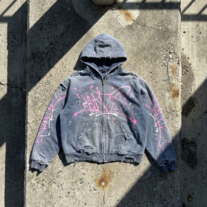 Sudadera con capucha y cremallera personalizada OEM de 500 g/m² para hombre |   Ropa Urbana Vintage con Efecto Desgastado |   Fabricante de Marca Privada MOQ 30 piezas - Product Image 3