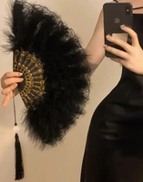 Éventail pliant élégant pour femme, en dentelle et plumes, pour la danse, fait main, style antique, en plastique durable, classique, multicolore, cadeau de fête