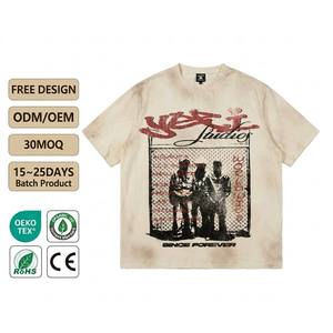 เสื้อผ้าสตรีทแวร์ผู้ชายทรงโอเวอร์ไซส์ ผ้าคอตตอนหนานุ่ม พิมพ์ลายตัวอักษร ซักย้อมแบบวินเทจ เป็นมิตรต่อสิ่งแวดล้อม ระบายอากาศได้ดี แห้งเร็ว - Product Image 1