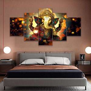 Porcelana de cristal de 5 paneles de alta calidad pintada con retratos de dioses hindúes en lienzo <span class=keywords><strong>cuadros</strong></span> de pared impresos <span class=keywords><strong>para</strong></span> decoración del hogar - Product Image 4