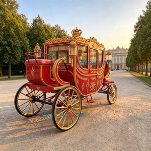 Calèche royale de luxe rouge et or pour 5-6 personnes, structure en acier Q235B, pour cérémonie de mariage et visites touristiques - Product Image 5