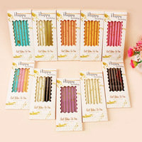 Lot de 6 bougies d'anniversaire à longue tige, sans fumée, faites à la main, couleur unie, feuille d'or, design créatif en forme de crayon, cire de paraffine, pour gâteau de fête, nouveauté