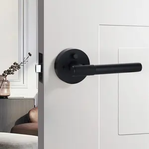 Black Matte Entry Door Handle Set With Privacy Lock Luxury Modern Brass Door Lock Set With Knurled Handle