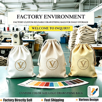 Kantong Serut Katun Daur Ulang dengan Logo Custom, Kantong Debu Bernapas untuk Kemasan Perhiasan, Kosmetik, Perawatan Kulit, Hadiah & Produk Fashion