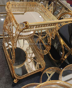 뜨거운 판매 속이 빈 다이닝 트롤리 웨딩 장식 꽃꽂이 이동 트롤리 유리 탑 골드 메탈 와인 티 트롤리 - Product Image 5