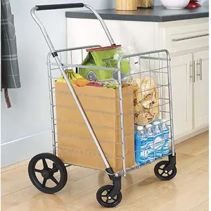 Chariot de supermarché utilitaire pliable portable à 4 roues avec roues pivotantes roulantes pour livre d'épicerie et de blanchisserie